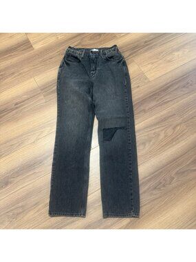 Good American Jeans Womens 2 26 Faded Black Ripped Knee